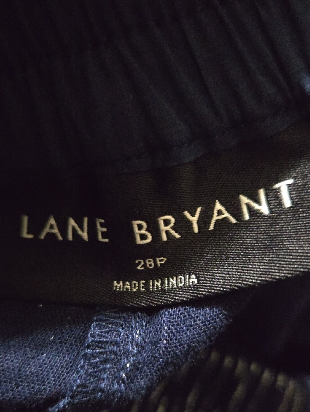 Lane Bryant Navy Elastic Waist Pants with Metallic Pin Stripes- 28P - Picture 2 of 7